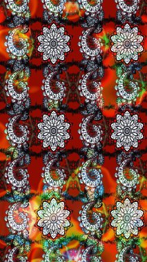 Çiçek desenli eskiz. Kırmızı ve kahverengi renkte çiçekler. Renkli Bahar Teması eskiz kalıbı. Düz Çiçek Elementleri Tasarım Raster illüstrasyonu.