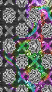 Gömlek baskısı için çiçek boyası. Çiçek desenli eskiz. Yeşil ve gri renkte çiçekler.