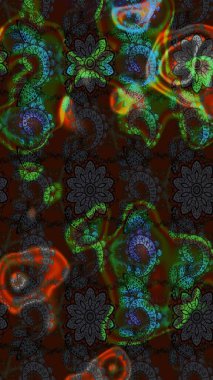 Güzel kumaş deseni. Renkli Bahar Teması eskiz kalıbı. Karalama çiçeği. Raster illüstrasyonu. Zentangle soyut çiçekleri. Düz Çiçek Elementleri Tasarımı.