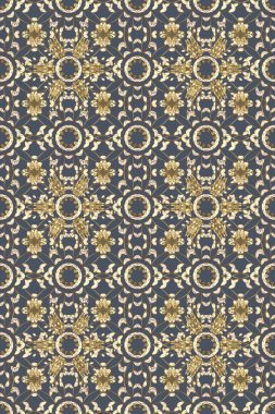 Bej, nötr ve mavi renklerde altın elementler. Geleneksel klasik raster altın pürüzsüz desen. Barok tarzında kusursuz bir doğulu süsü..