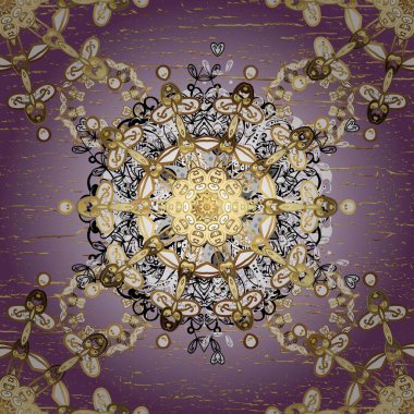 Kahverengi ve beyaz renklerde altın elementlerle kusursuz desen. Klasik klasik klasik arka plan. Kusursuz klasik raster altın desenli. Geleneksel oryantasyon süsü.