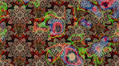 Çiçekleri, deniz kabukları, mandalaları ve suluboya efektleriyle donanma geçmişi. Yatak çarşafları, ceket, paket tasarımı, kumaş ve moda kavramları için tekstil baskısı. Çizim kalıbı etnik tasarım.