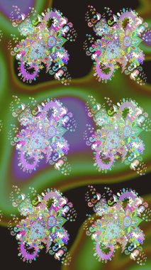 Raster illüstrasyonu. Yumuşak, yeşil renkli bahar çiçekleri. Raster çiçek desenli ve çiçekli..