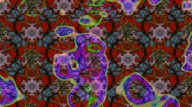 Dallı bahar çiçekleri ile desen, kahverengi ve çiçek silueti ile kırmızı renkler. Raster deseni.