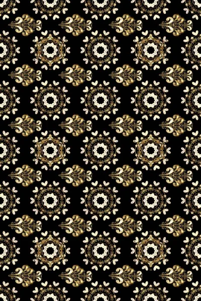 Doğuya özgü bir süs. İslam tasarımı. Raster altın tekstil baskısı. Çiçek kiremitleri. Altın desenli siyah, bej ve kahverengi altın elementler.