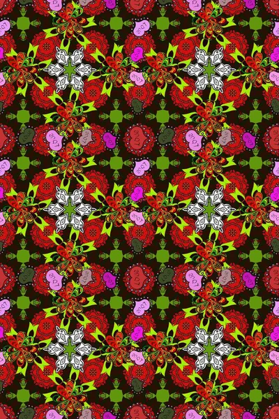 Çiçek deseni. Raster kusursuz. Güzel kumaş deseni. Renkli Bahar Temalı Kusursuz Arkaplan. Düz Çiçek Elementleri Tasarımı.