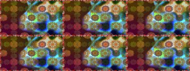 Renkli Yaz Temalı Kusursuz Arkaplan. Raster illüstrasyonunda kusursuz çiçek deseni. Kahverengi renkli çiçekler. Düz Çiçek Elementleri Tasarımı.