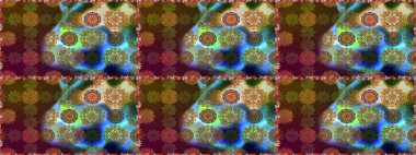 Renkli Yaz Temalı Kusursuz Arkaplan. Raster illüstrasyonunda kusursuz çiçek deseni. Kahverengi renkli çiçekler. Düz Çiçek Elementleri Tasarımı.