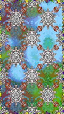 Güzel kumaş deseni. Zentangle soyut çiçekleri. Raster illüstrasyonu. Karalama çiçeği. Düz Çiçek Elementleri Tasarımı. Renkli Bahar Teması Kusursuz Arkaplan.