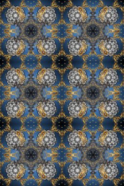 Kusursuz raster arka plan. Kusursuz çiçek deseni. Duvar kâğıdı barok, İspanyol kumaşı. Gri ve mavi renkler üzerinde grafiksel modern kusursuz desen.