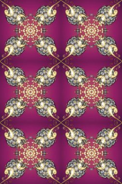 Raster oryantal süs. Altın desenli gri, bej ve mor renklerde altın elementler. Barok tarzında kusursuz bir doğulu süsü. Geleneksel klasik altın desen.