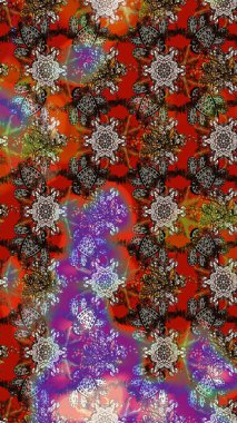 Raster. Kahverengi ve kırmızı renkte güzel çiçekli eskiz deseni, suluboya çiçek deseni, duvar kağıdı, kart veya kumaş için fayanslı.