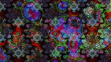 Ultraviyole kumaş deseni. Raster illüstrasyonu. Çizim kalıbı. Organik motif arkaplanı.