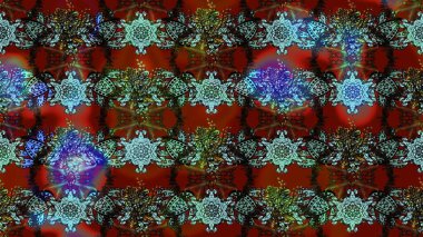 Çizim kalıbı. Renkli süs kenarı. Raster illüstrasyonu. Kırmızı ve kahverengi renklerde. Hint süsü. Çiçek duvar kağıdı.