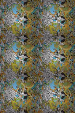 Kızılderili desenli desenli desenli şal deseni. Etnik Mandala süsü. Tekstil, tebrik kartı, boyama kitabı, telefon kılıfı baskısı için kullanılabilir. Henna dövme stili.