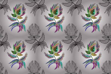 Hediye ambalaj kağıdı, tebrik kartları, posterler ve pankart tasarımı. Raster düz çiçekleri pürüzsüz desen. Çiçekler beyaz, kırmızı ve gri renklerde.