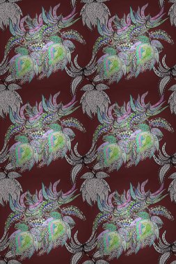 Çiçek desenli raster, gri ve kahverengi çizgi grafik desenli soyut raster arkaplan. Modern stil dokusu.