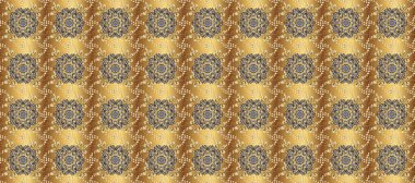 Şam, tasarım için kusursuz desen. Kahverengi ve sarı renklerde altın elementli raster pürüzsüz desen.