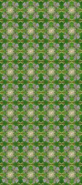 Raster abstract background with golden repeating elements on a neutral, green and gray colors. Seamless oriental classic golden pattern.