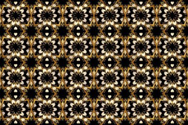 Klasik bej, kahverengi ve siyah geometrik süs. Raster illüstrasyonu. Ağ, tekstil ve duvar kağıtları için kusursuz desen. Basit bir şekilde.