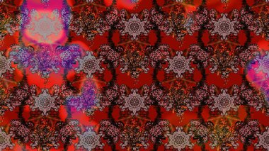 Çiçek arkaplan. Çiçek duvar kâğıdı. Renkli çizim kalıbı. Kahverengi ve kırmızı renkli şirin tekstil. Raster illüstrasyonu.