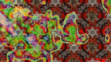 Çiçek desenli eskiz. Kahverengi ve yeşil renkli çiçekler. Tişört baskısı için çiçek boyama rasteriName.