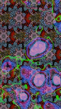 Şirin karalamalı çiçek desenli çizim. Raster illüstrasyonu. El yapımı çiçek ve bitki koleksiyonu. Robot resim stilinde nötr ve mavi renklerde. Raster illüstrasyonu.