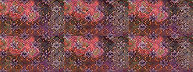 Parlak renkli çiçekleri ve kahverengi ve pembe renkte yaprakları olan harika bir çiçek deseni. Halk tarzı. Moda baskıları için zarif bir şablon. Modern çiçek arkaplanı.