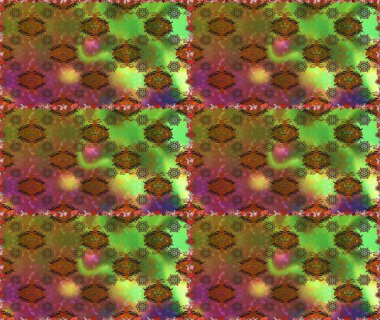 Suluboya, elle çizilmiş. Kahverengi ve yeşil üzerine çiçekler. Raster hisseleri. Kusursuz arkaplan deseni.