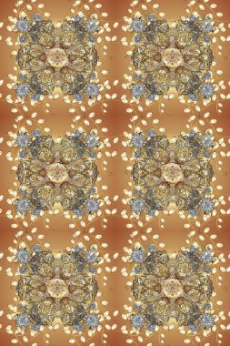 Kahverengi, gri ve bej renklerde geleneksel, klasik, altın, pürüzsüz desen. Barok tarzında kusursuz bir doğulu süsü..