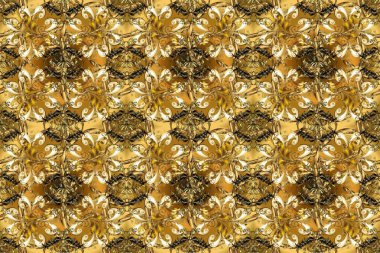 Kusursuz altın desen. Raster altın çiçek süsü brokar kumaş ve cam desenli. Çiçek desenli altın metal. Kahverengi, sarı ve bej rengi altın elementlerle.
