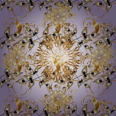 Şam, tasarım için kusursuz desen. Tarafsız ve gri renklerde altın elementli pürüzsüz desen.