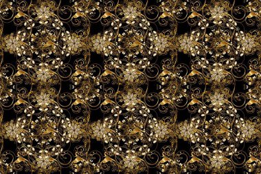 Seamless golden pattern. Golden pattern on pleasant colors with golden elements. Raster oriental ornament.