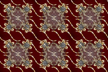 Kusursuz çiçek deseni. Kahverengi, kırmızı ve bej renklerde grafiksel, modern, pürüzsüz desen. Kusursuz raster arka plan. Duvar kâğıdı barok, İspanyol kumaşı.