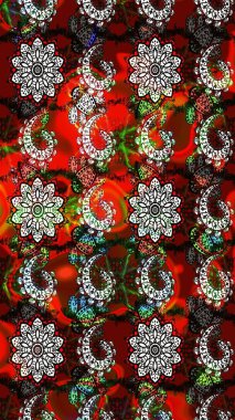 Siyah ve kırmızı renkte çiçekler. Gömlek baskısı için çiçek boyası. Çiçek eskiz kalıbı geçmişi.