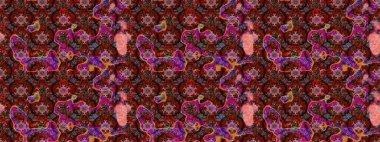 Renkli süs kenarı. Raster illüstrasyonu. Kahverengi ve kırmızı renklerde. Hint süsü. Çizim kalıbı. Çiçek duvar kağıdı.