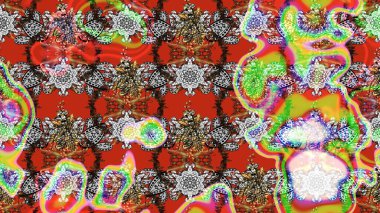 Çiçeksel elementlerle süslenmiş zarif raster dokusu. Parlak çiçekli kırmızı ve gri renkler üzerine soyut çizim deseni. Küçük çiçekte şirin bir çiçek deseni var..