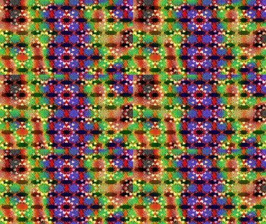 Moda baskısı, albüm, ambalaj kağıdı ve duvar kağıdı için zarif dekoratif süslemeler. Raster illüstrasyonu. Yeşil ve mavi renkli şirin çiçekler. Küçük çiçekli basit bir çiçek çizimi..