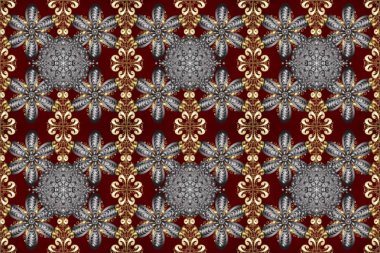 Raster altın desen. Doğu tarzı arabesk. Kusursuz altın desenli bukleler. Raster illüstrasyonu. Altın elementli gri ve kahverengi renkler.