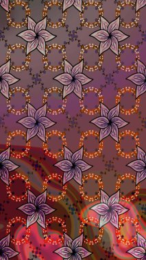 Raster illüstrasyonu. Egzotik çiçekler, kahverengi ve mor renkler üzerine botanik, parlak klasik doğa. Klasik tropikal doğal elementlerin suluboya seti.