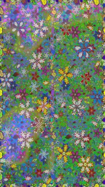 Düz Çiçek Elementleri Tasarımı. Renkli Yaz Temalı Kusursuz Arkaplan. Yeşil renkli çiçekler. Çiçekli pürüzsüz retro desen.