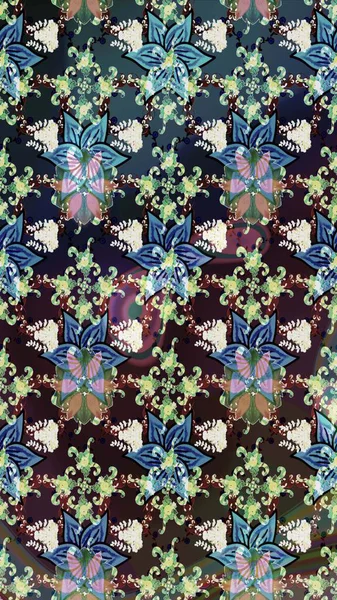 Güzel kumaş deseni. Düz Çiçek Elementleri Tasarımı. Raster Illustrasyon 'daki Çiçek Deseni' nin son moda çizimi. Renkli Yaz Teması çizim şablonu.