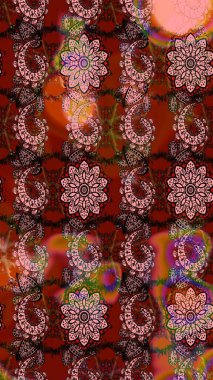 Modern, kahverengi ve kırmızı raster arka plan duvar kağıdı çizimi, klasik çizgili desenli desenli çiçekler, çiçekli süsler. Çiçekli el çizimi çizimi deseni.