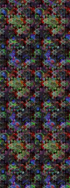 Raster Çiçek İllüstrasyonu güzel tekstil. Siyah ve kahverengi renkli etnik çiçeklerle zarif bir eskiz deseni..