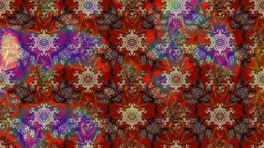 Kahverengi ve kırmızı renklerde. Çizim kalıbı. Hint süsü. Renkli süs kenarı. Çiçek duvar kağıdı. Raster illüstrasyonu.