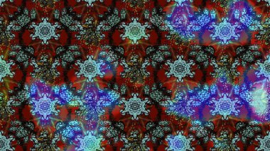 Mavi ve kahverengi renkte çiçekler. Kumaş desenli papatya çiçekleri ayrıntıları.