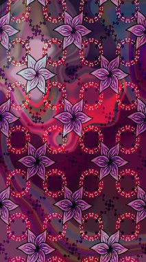 Mor ve kahverengi renkte çiçekler. Renkli Bahar Temalı Kusursuz Arkaplan. Raster illüstrasyonunda kusursuz çiçek deseni. Düz Çiçek Elementleri Tasarımı.