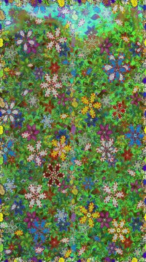 Güzel, parlak, pürüzsüz kumaş, tuval. Kıvırcık, parlak örgü. Çiçek çelengi. Eski moda arka plan. Raster illüstrasyonu. Şablon, pürüzsüz, çiçekli kenar..