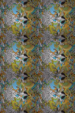 Tekstil, tebrik kartı, boyama kitabı, telefon kılıfı baskısı için kullanılabilir. Raster Henna dövme stili. Kızılderili desenli desenli desenli şal deseni. Etnik Mandala süsü.