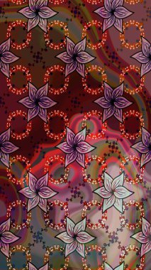 Düz Çiçek Elementleri Tasarımı. Renkli Bahar Teması eskiz kalıbı. Kahverengi renkli çiçekler. Raster illüstrasyonunda çiçek deseni çizimi.